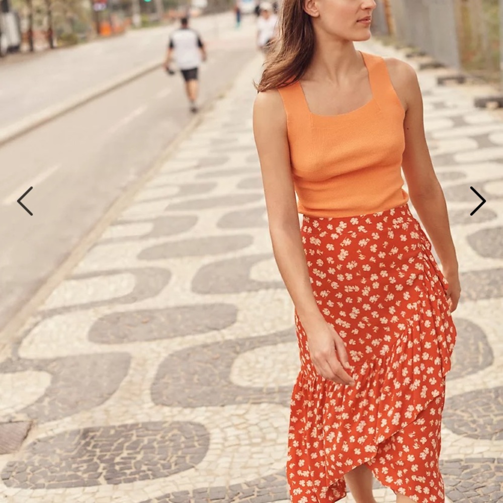 Ruffle-Wrap Midi Skirt in Happy Hibiscus